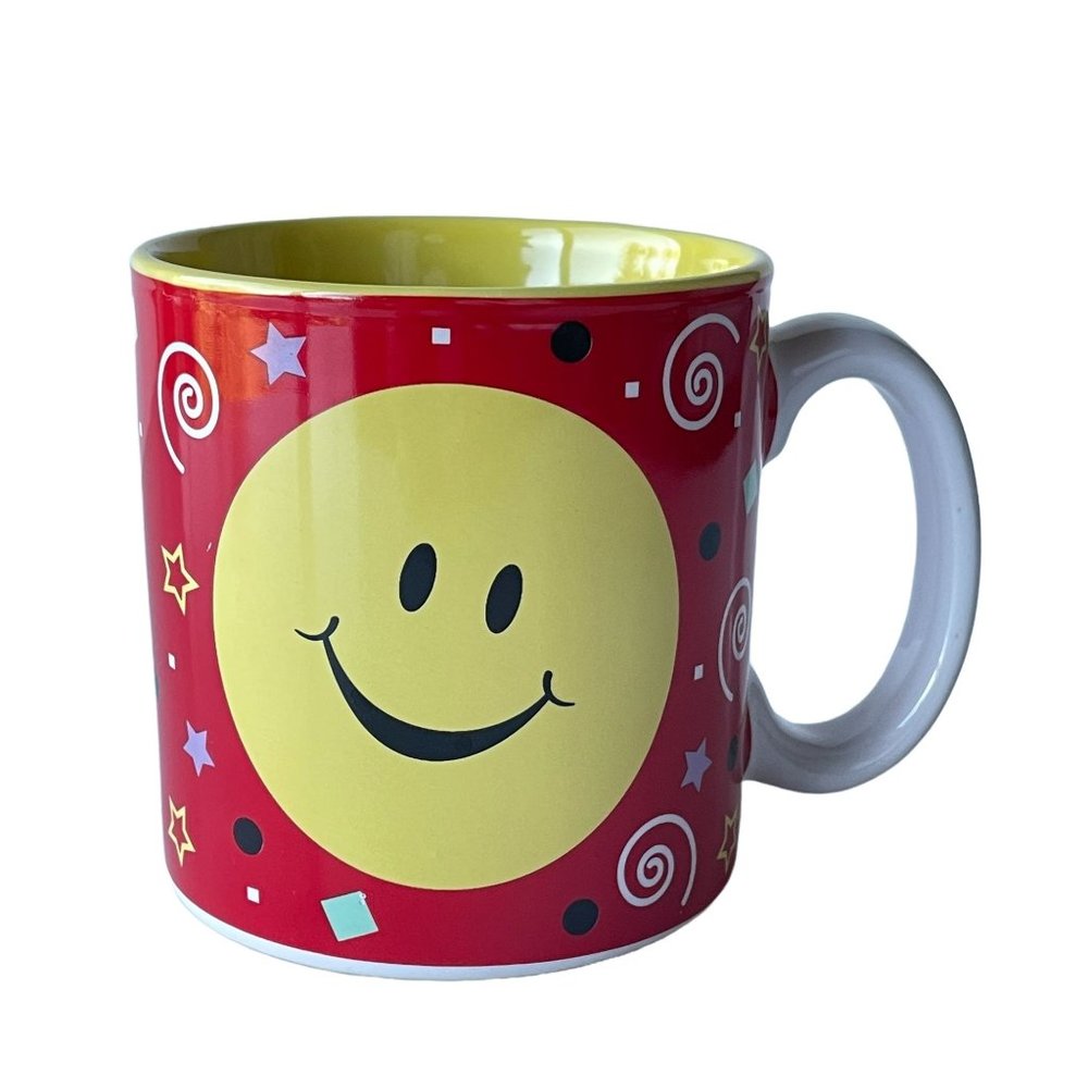 Smiley Face Coffee Tea Cup Mug by Burton & Burton 12 Oz Whimsical Red Yellow